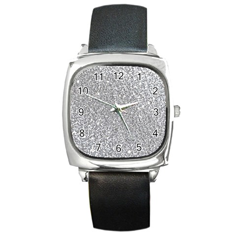 Silver Glitter Texture, Light Creative Background Square Metal Watch from ArtsNow.com Front