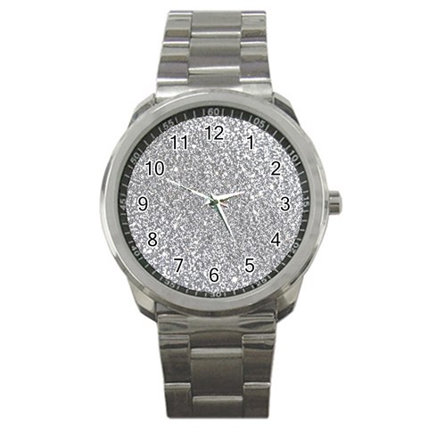 Silver Glitter Texture, Light Creative Background Sport Metal Watch from ArtsNow.com Front