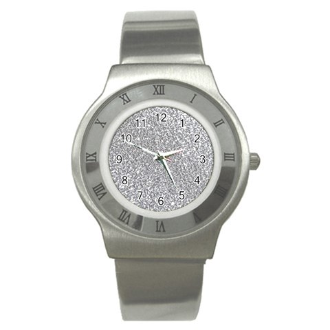 Silver Glitter Texture, Light Creative Background Stainless Steel Watch from ArtsNow.com Front