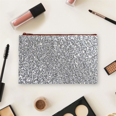 Silver Glitter Texture, Light Creative Background Cosmetic Bag (Medium) from ArtsNow.com Front