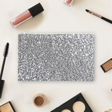 Silver Glitter Texture, Light Creative Background Cosmetic Bag (Medium) from ArtsNow.com Front