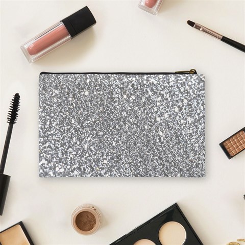 Silver Glitter Texture, Light Creative Background Cosmetic Bag (Medium) from ArtsNow.com Back