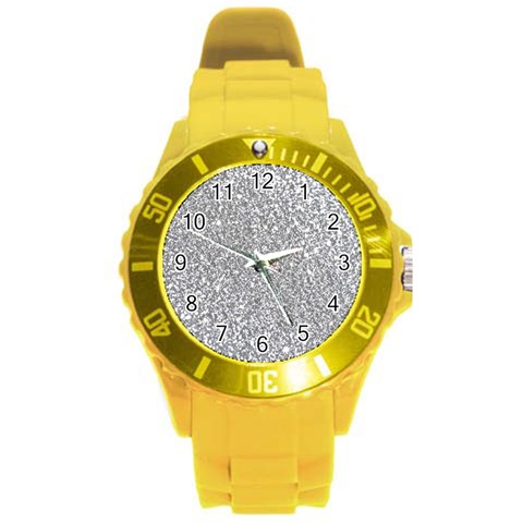 Silver Glitter Texture, Light Creative Background Round Plastic Sport Watch (L) from ArtsNow.com Front