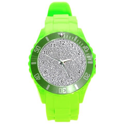 Silver Glitter Texture, Light Creative Background Round Plastic Sport Watch (L) from ArtsNow.com Front