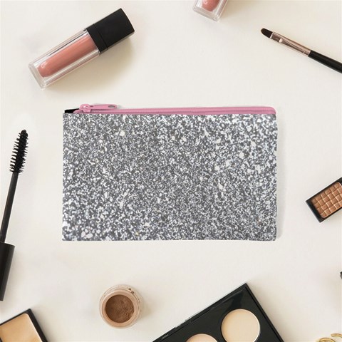 Silver Glitter Texture, Light Creative Background Cosmetic Bag (XS) from ArtsNow.com Front