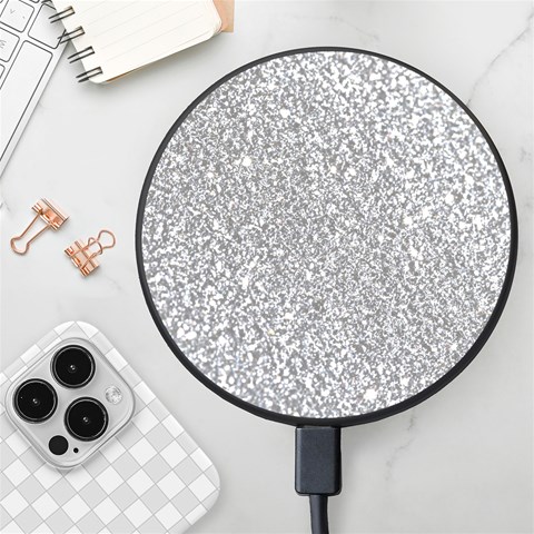 Silver Glitter Texture, Light Creative Background Wireless Fast Charger(Black) from ArtsNow.com Front