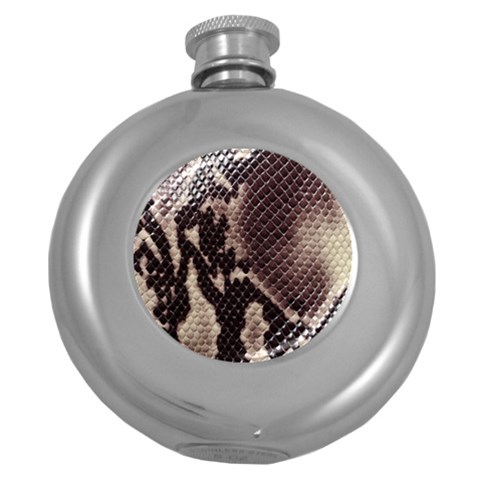 Snake Skin, Reptile Skin, Snake Skin Textures, Brown Snake Round Hip Flask (5 oz) from ArtsNow.com Front