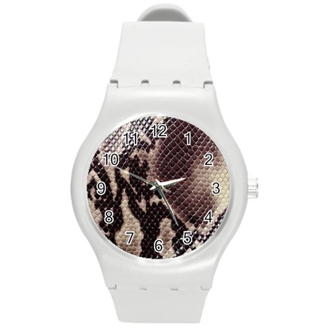 Snake Skin, Reptile Skin, Snake Skin Textures, Brown Snake Round Plastic Sport Watch (M) from ArtsNow.com Front