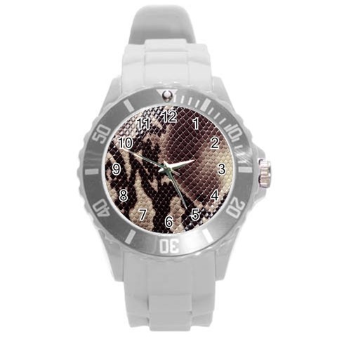 Snake Skin, Reptile Skin, Snake Skin Textures, Brown Snake Round Plastic Sport Watch (L) from ArtsNow.com Front