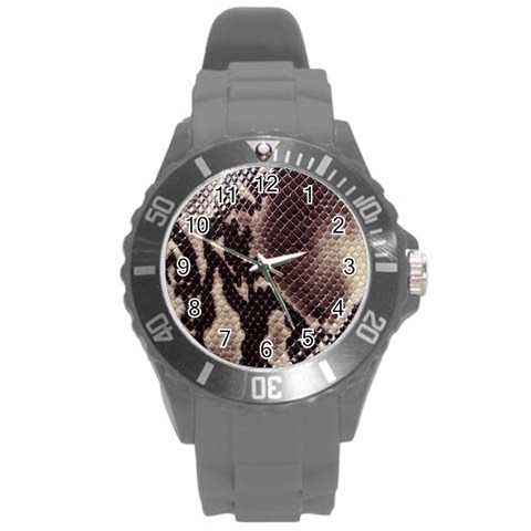 Snake Skin, Reptile Skin, Snake Skin Textures, Brown Snake Round Plastic Sport Watch (L) from ArtsNow.com Front