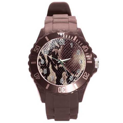 Snake Skin, Reptile Skin, Snake Skin Textures, Brown Snake Round Plastic Sport Watch (L) from ArtsNow.com Front