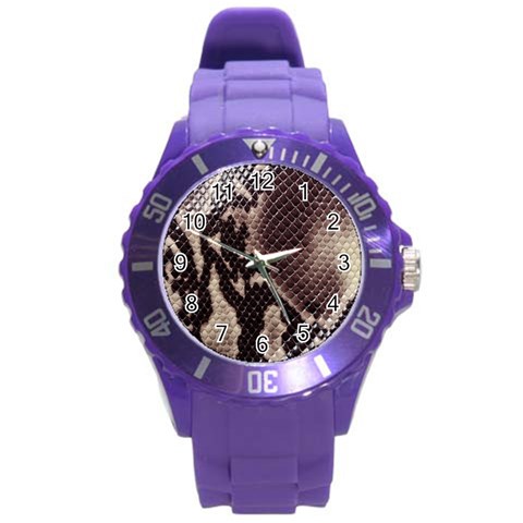 Snake Skin, Reptile Skin, Snake Skin Textures, Brown Snake Round Plastic Sport Watch (L) from ArtsNow.com Front