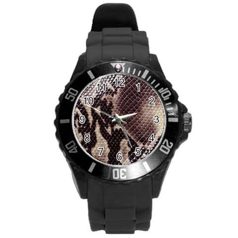 Snake Skin, Reptile Skin, Snake Skin Textures, Brown Snake Round Plastic Sport Watch (L) from ArtsNow.com Front