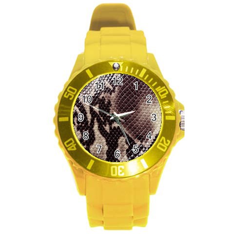 Snake Skin, Reptile Skin, Snake Skin Textures, Brown Snake Round Plastic Sport Watch (L) from ArtsNow.com Front