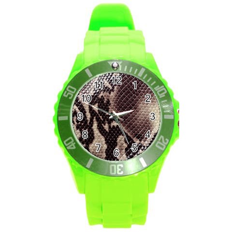 Snake Skin, Reptile Skin, Snake Skin Textures, Brown Snake Round Plastic Sport Watch (L) from ArtsNow.com Front