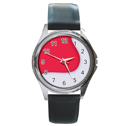 White Red Ripples Round Metal Watch from ArtsNow.com Front