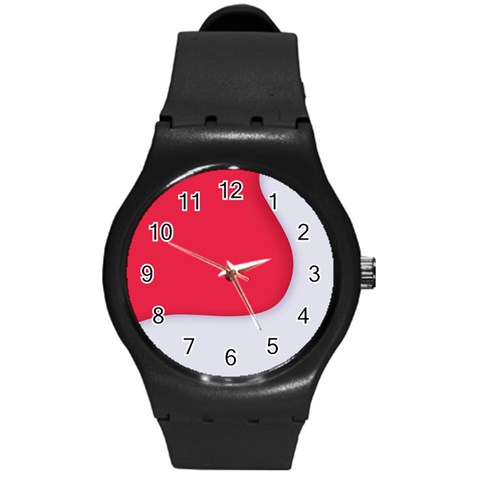 White Red Ripples Round Plastic Sport Watch (M) from ArtsNow.com Front