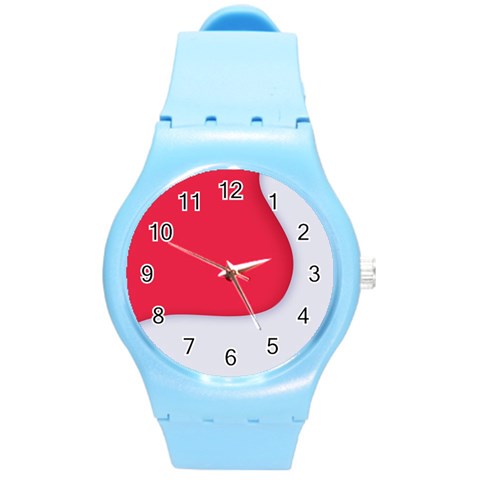 White Red Ripples Round Plastic Sport Watch (M) from ArtsNow.com Front