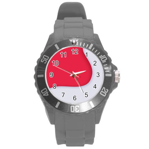 White Red Ripples Round Plastic Sport Watch (L) from ArtsNow.com Front