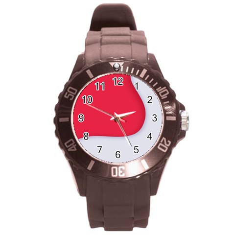 White Red Ripples Round Plastic Sport Watch (L) from ArtsNow.com Front