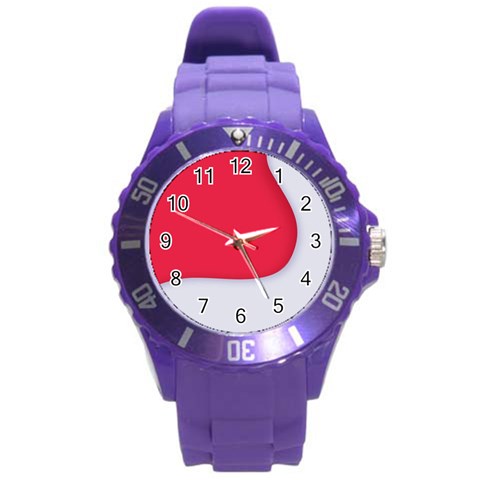 White Red Ripples Round Plastic Sport Watch (L) from ArtsNow.com Front