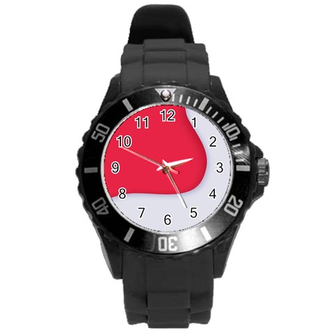 White Red Ripples Round Plastic Sport Watch (L) from ArtsNow.com Front