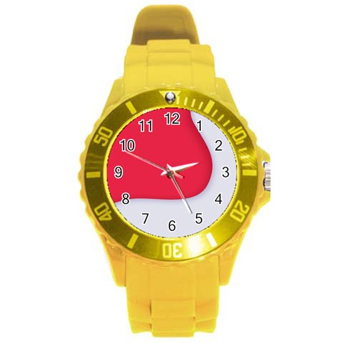 White Red Ripples Round Plastic Sport Watch (L) from ArtsNow.com Front