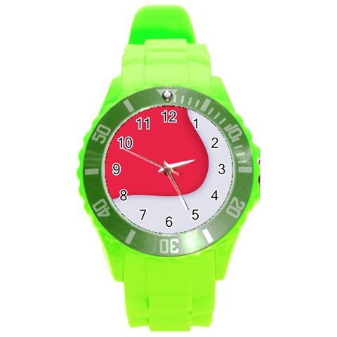 White Red Ripples Round Plastic Sport Watch (L) from ArtsNow.com Front