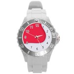 White Red Ripples Round Plastic Sport Watch (L)