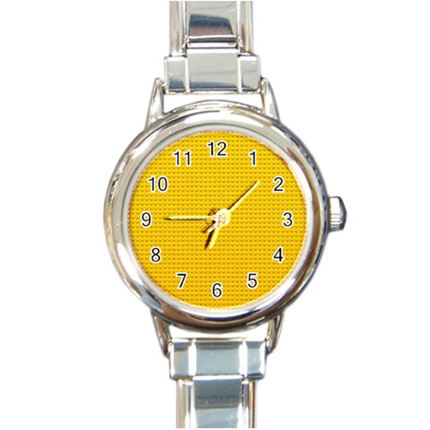 Yellow Lego Texture, Macro, Yellow Dots Background Round Italian Charm Watch from ArtsNow.com Front