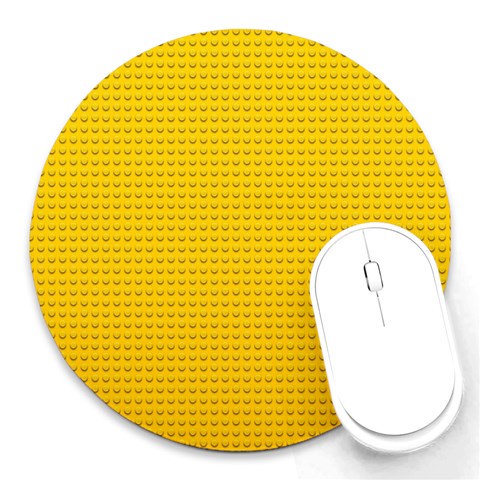 Yellow Lego Texture, Macro, Yellow Dots Background Round Mousepad from ArtsNow.com Front