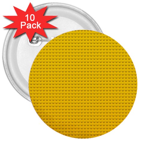 Yellow Lego Texture, Macro, Yellow Dots Background 3  Buttons (10 pack)  from ArtsNow.com Front