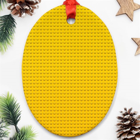 Yellow Lego Texture, Macro, Yellow Dots Background Oval Ornament (Two Sides) from ArtsNow.com Front