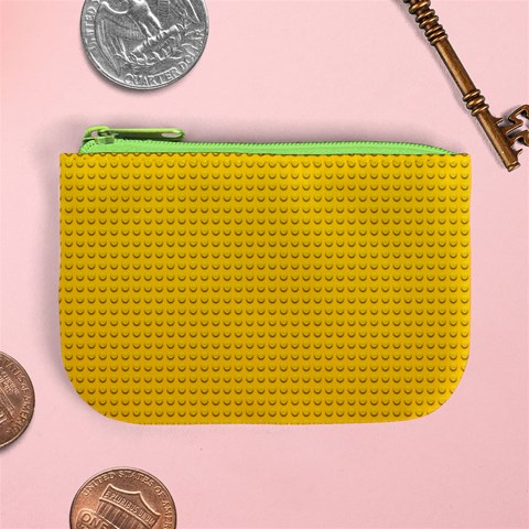 Yellow Lego Texture, Macro, Yellow Dots Background Mini Coin Purse from ArtsNow.com Front