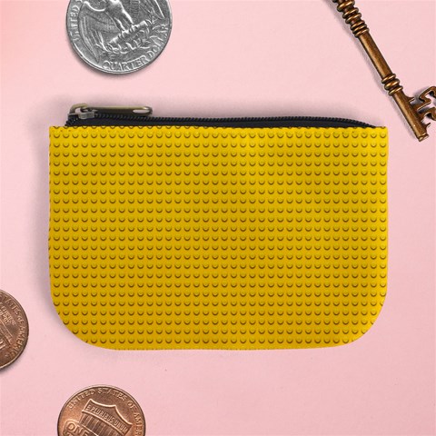 Yellow Lego Texture, Macro, Yellow Dots Background Mini Coin Purse from ArtsNow.com Front