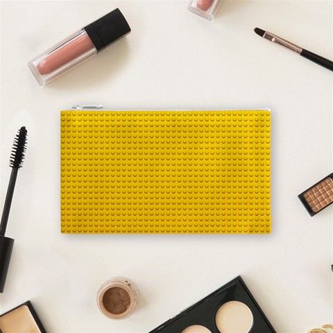 Yellow Lego Texture, Macro, Yellow Dots Background Cosmetic Bag (Small) from ArtsNow.com Front