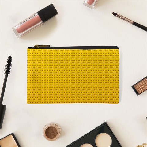 Yellow Lego Texture, Macro, Yellow Dots Background Cosmetic Bag (XS) from ArtsNow.com Front