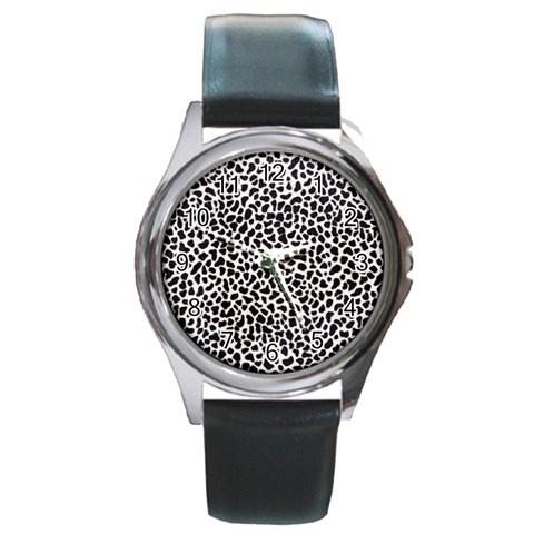 Zebra Skin, Vector Textures, White Black Background Round Metal Watch from ArtsNow.com Front