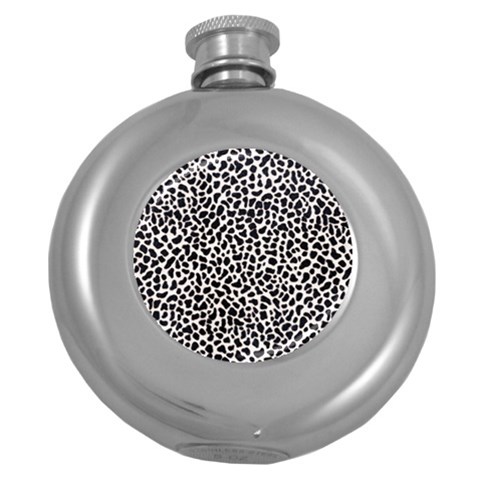 Zebra Skin, Vector Textures, White Black Background Round Hip Flask (5 oz) from ArtsNow.com Front