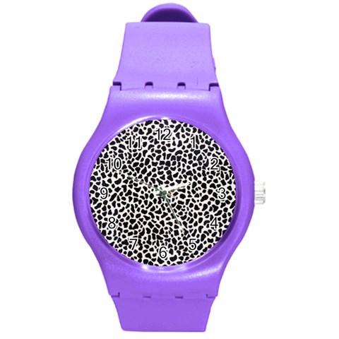 Zebra Skin, Vector Textures, White Black Background Round Plastic Sport Watch (M) from ArtsNow.com Front