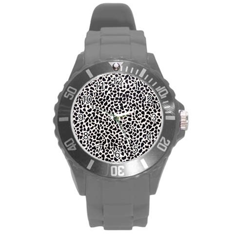 Zebra Skin, Vector Textures, White Black Background Round Plastic Sport Watch (L) from ArtsNow.com Front