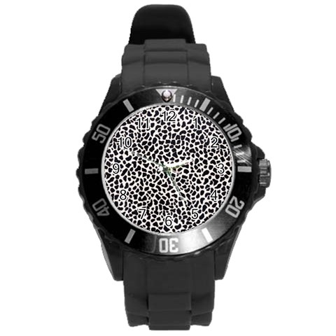 Zebra Skin, Vector Textures, White Black Background Round Plastic Sport Watch (L) from ArtsNow.com Front