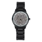 Zebra Skin, Vector Textures, White Black Background Stainless Steel Round Watch