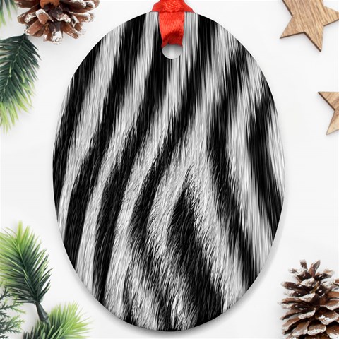 Zebra Texture, Zebra Wool, White Black Background Ornament (Oval) from ArtsNow.com Front