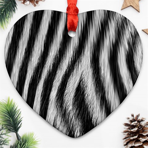 Zebra Texture, Zebra Wool, White Black Background Ornament (Heart) from ArtsNow.com Front