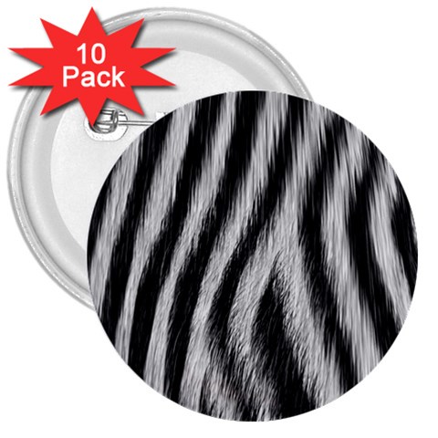 Zebra Texture, Zebra Wool, White Black Background 3  Buttons (10 pack)  from ArtsNow.com Front