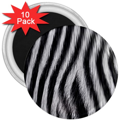 Zebra Texture, Zebra Wool, White Black Background 3  Magnets (10 pack)  from ArtsNow.com Front