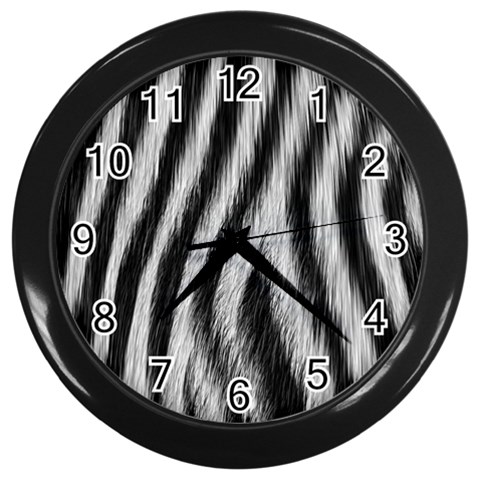 Zebra Texture, Zebra Wool, White Black Background Wall Clock (Black) from ArtsNow.com Front