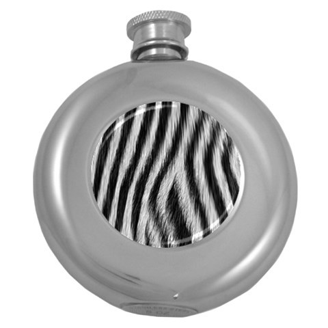 Zebra Texture, Zebra Wool, White Black Background Round Hip Flask (5 oz) from ArtsNow.com Front