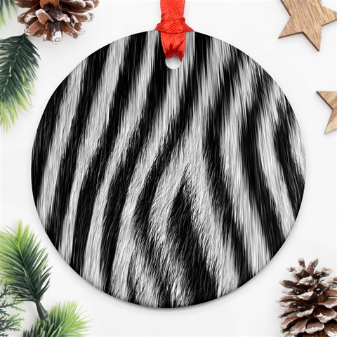 Zebra Texture, Zebra Wool, White Black Background Round Ornament (Two Sides) from ArtsNow.com Front